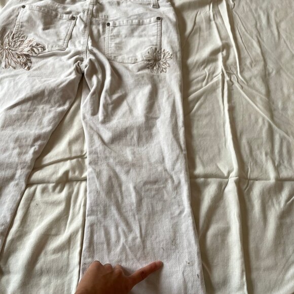 Sugar Doll White Cream Denim Jeans with Floral Embroidery and Embellishments - Picture 13 of 13